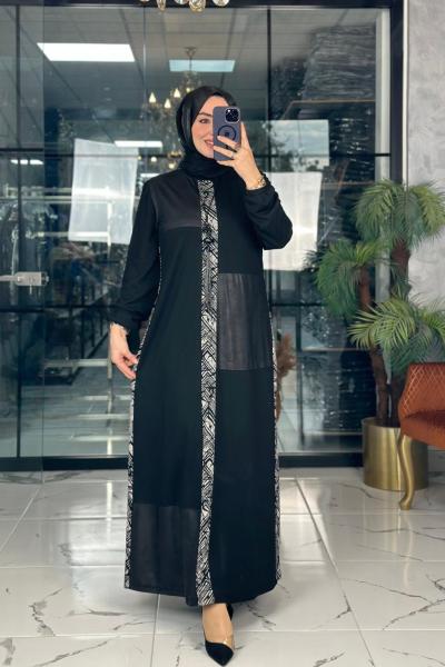 Eftelya Elbise Siyah Ekoseli Siyah Kemik