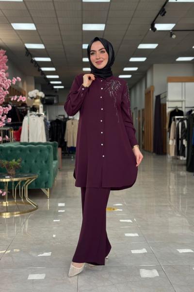 Elisa Pantolon Takım-Bordo Bordo