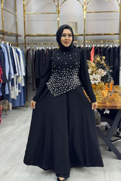 Esra Abiye Elbise Siyah Siyah