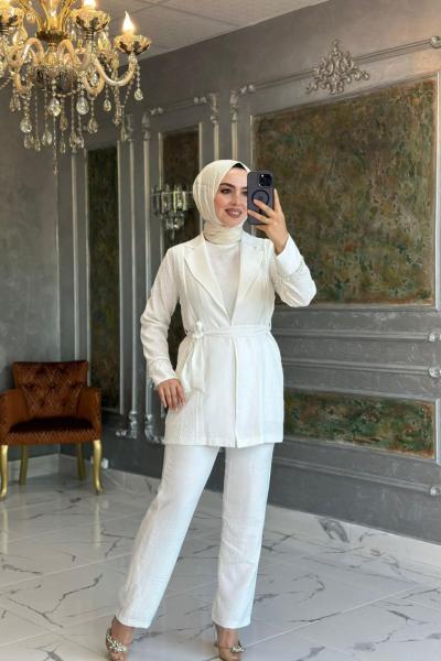 Eylül Ceket Takım Beyaz Beyaz