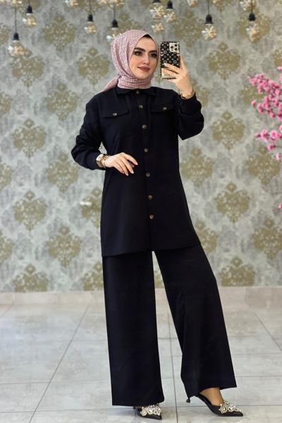 Feyza Pantolonlu Takım Siyah Siyah