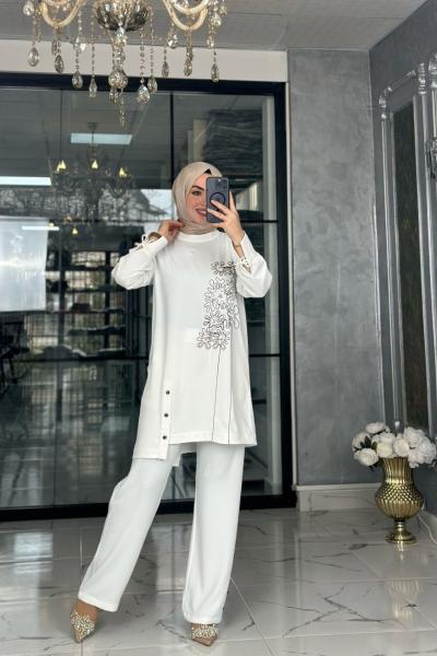 Hilal Pantolon Takım-Beyaz Beyaz