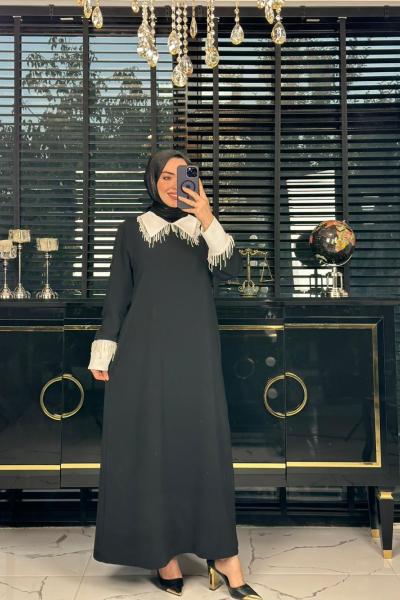 İnci Elbise Siyah Siyah