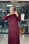 İzgi Elbise Bordo Bordo