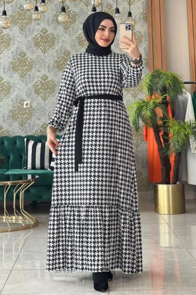 Kazayağı Elbise  Siyah Beyaz