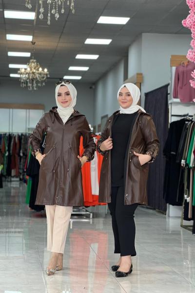 Kısa Deri Trenç Acı Kahve Acı Kahve