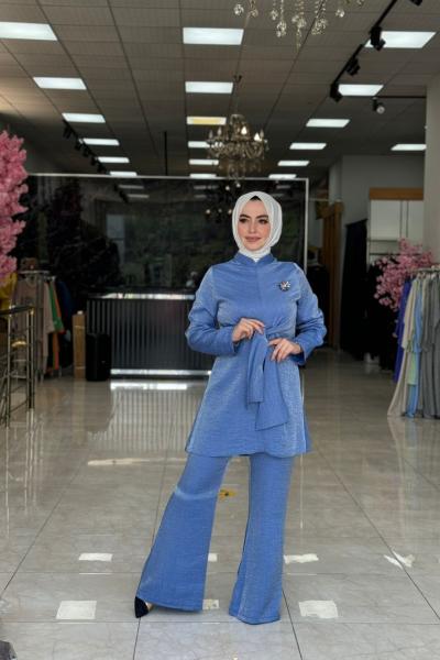 Kuşak Detaylı Takım Bebe Mavisi Bebe Mavisi