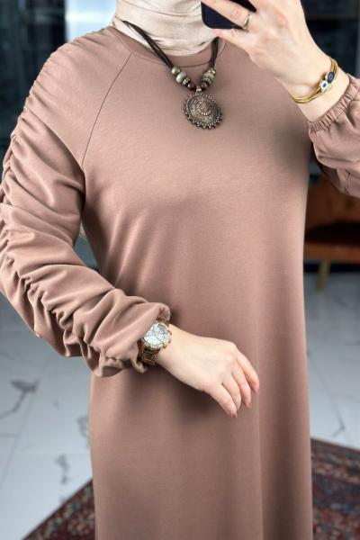 Kuvars Reglan Kol Elbise-Taba Taba