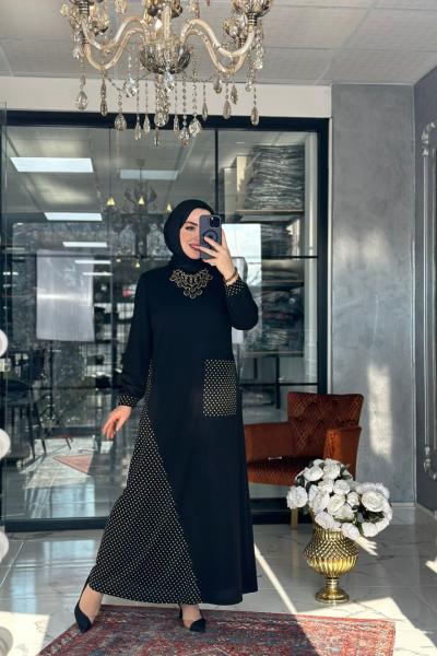 Mehtap Elbise Puantiyeli siyah Siyah