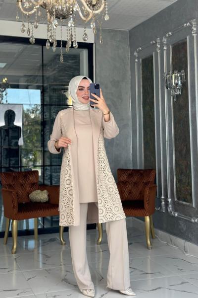 Melis Dantel Takım-Bej Bej