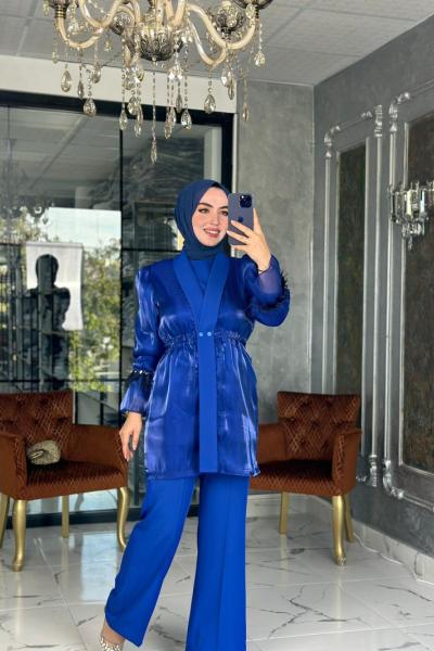 Nurgül Üçlü Takım-Saks mavisi Saks Mavisi