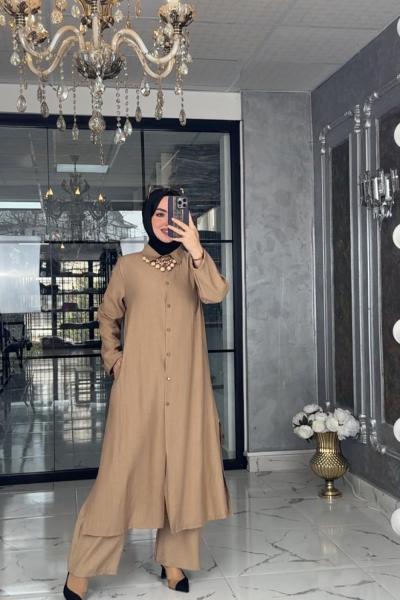 Pınar Pantolon Takım-Vizon Vizon