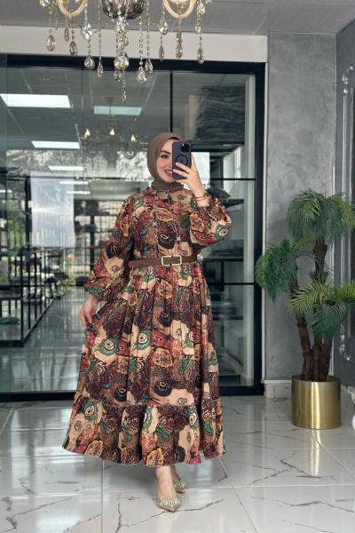 Roza Elbise-Kahverengi Kahverengi