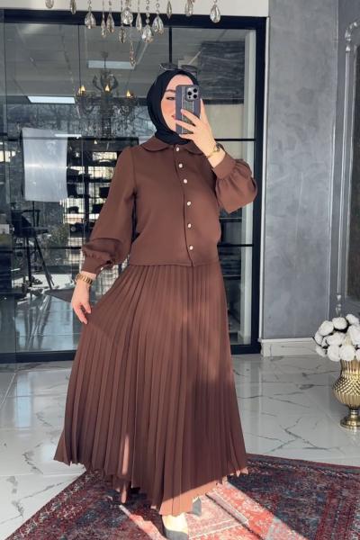 Rümeysa Etek Takım Kahve  Kahverengi