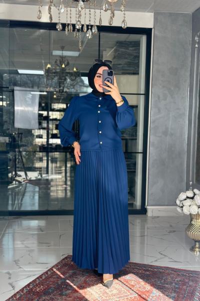 Rümeysa Etek Takım İndigo mavi indigo