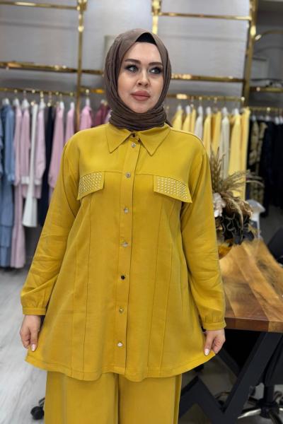 Sahra Tencel Takım Hardal Hardal Sarısı