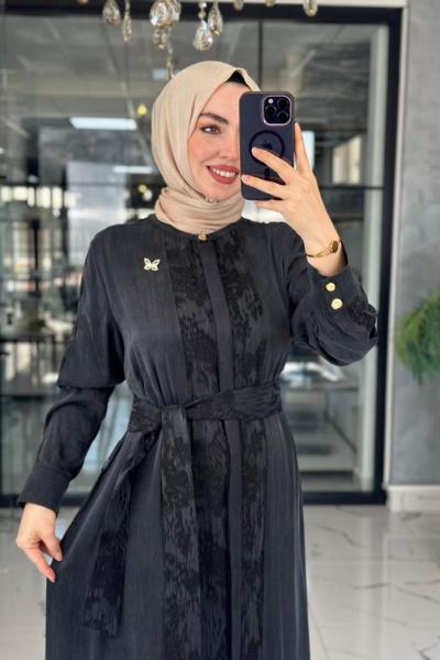 Şeyda Cupra Elbise-Siyah Siyah