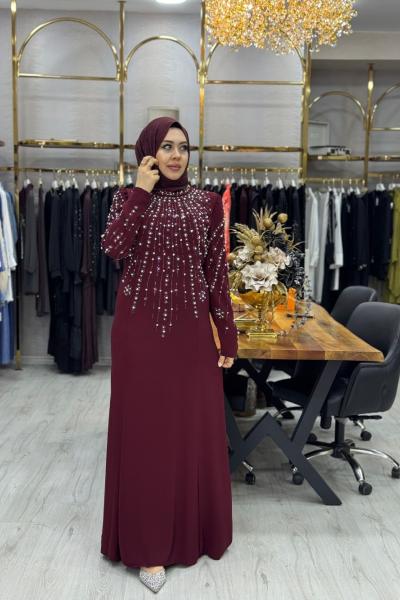 Venüs Abiye Elbise Bordo Bordo