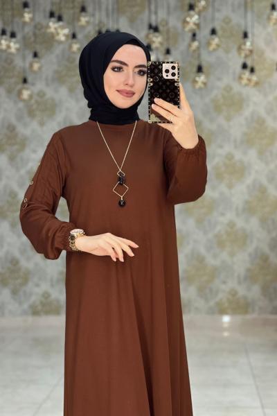 Yüsra Düğmeli Elbise Kahverengi Kahverengi