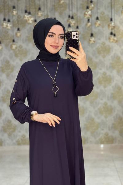 Yüsra Düğmeli Elbise Mor Mor