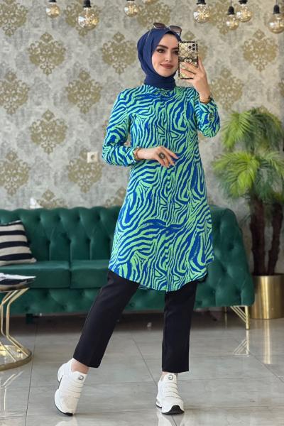 Zebra Desen Gömlek Turkuaz Turkuaz