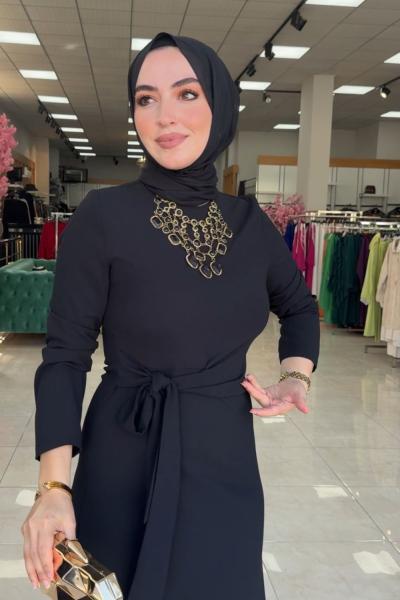 Zerya Elbise Siyah Siyah