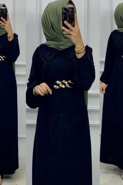 2022 Kadife Elbise-Siyah