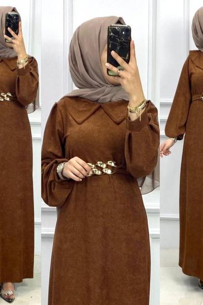 2022 Kadife Elbise-Kahve