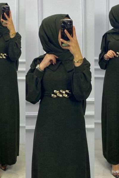 2022 Kadife Elbise-Haki