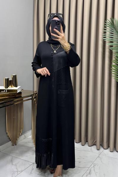Afet Abiye Elbise Siyah Siyah