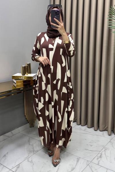 Alev Cepli Elbise Kahve Kahverengi