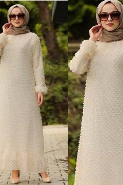 Aplike elbise ekru Ekru