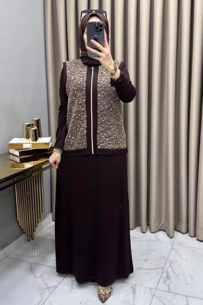 Asel Elbise Yelek Takım Kahve Kahverengi