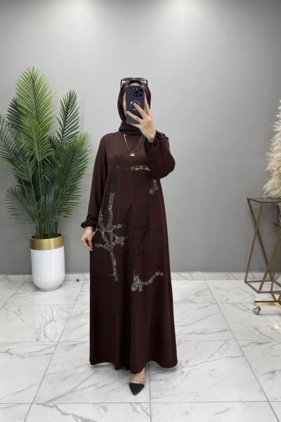 Asenat Taşlı Elbise Kahve Kahverengi
