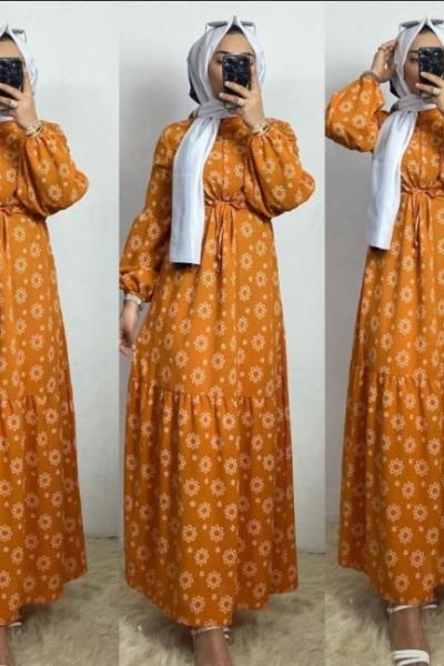 Ayrobin İthal Elbise Turuncu Turuncu