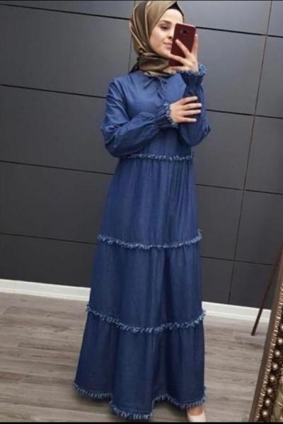 Bağcıklı Kot Elbise Koyu Mavi kot mavi koyu