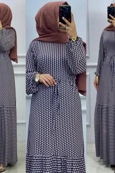 Bağcıklı Elbise -Siyah Ekru Siyah Ekru