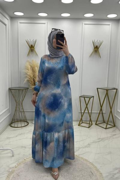 Batik Desen Elbise-Mavi Mavi