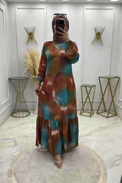 Batik Desen Elbise-Turkuaz Turkuaz