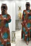 Batik Desen Elbise-Turkuaz Turkuaz