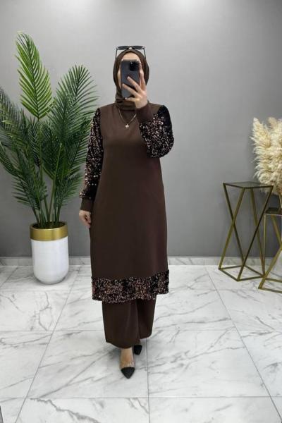 Begüm Pullu Takım Kahve Kahverengi