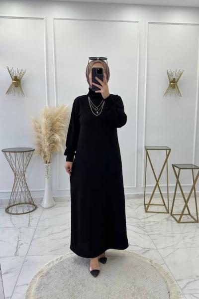 Boğazlı Elbise Siyah Siyah