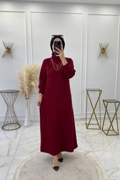 Boğazlı Elbise Bordo Bordo