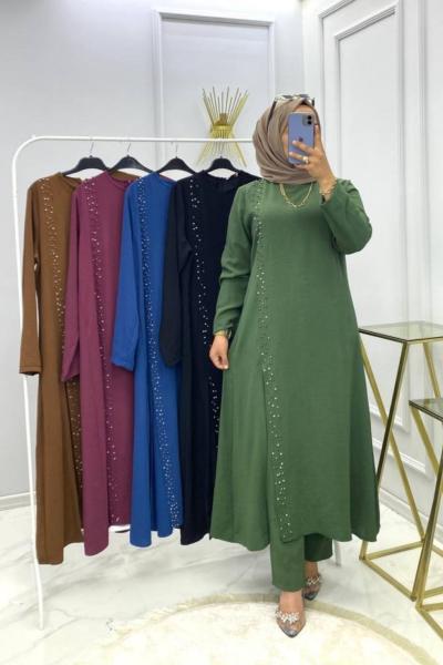 Boncuk Pantolon Tunik Takım Haki Haki