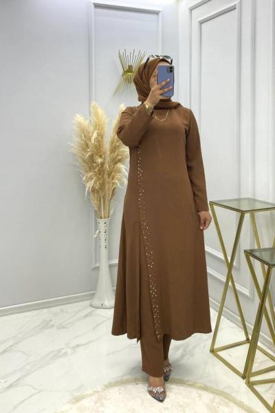 Boncuk Pantolon Tunik Takım Vizon Vizon