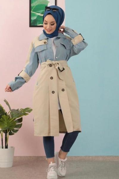 Bondik Jean Detaylı Trenç kot mavi