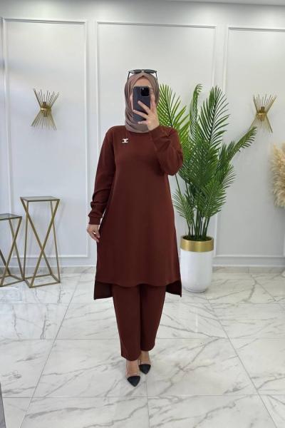 Broş Takım Kahve Pantolon Tunik  Kahverengi