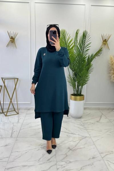 Broş Takım Petrol Yeşili Pantolon Tunik  Petrol Yeşili