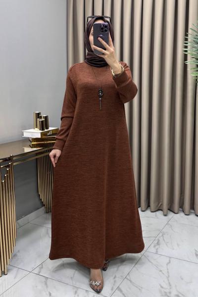 Buğlem Elbise Kolye Hediyeli Kahve Kahverengi