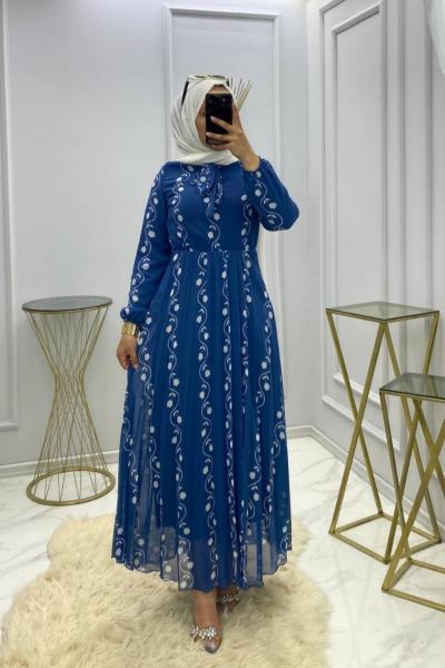 Burcu Şifon Elbise-İndigo